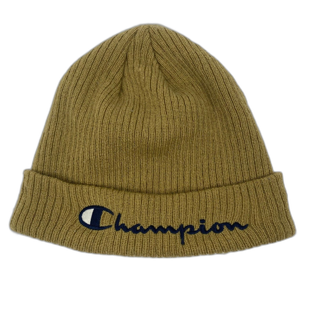 Champion Beige Knit Beanie Tan Khaki Knit Cap Winter Streetwear Hat